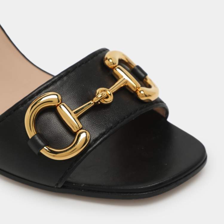 Pre Owned Gucci Horsebit Size 38.5 Black Leather Ankle Strap Sandals