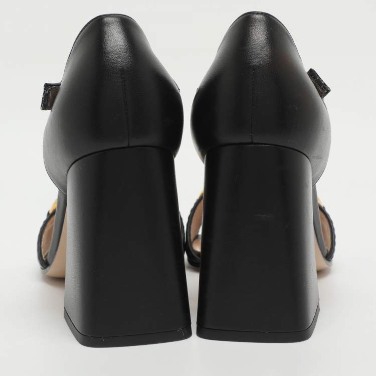 Pre Owned Gucci Horsebit Size 38.5 Black Leather Ankle Strap Sandals