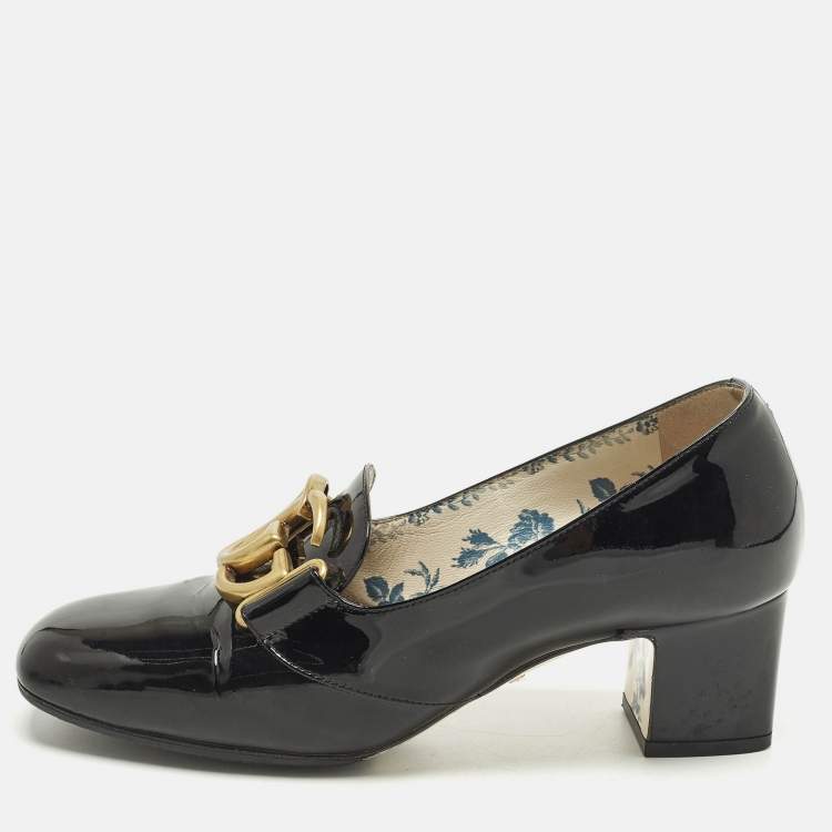Pre Owned Gucci Interlocking GG Size 36 Black Patent Leather Pumps