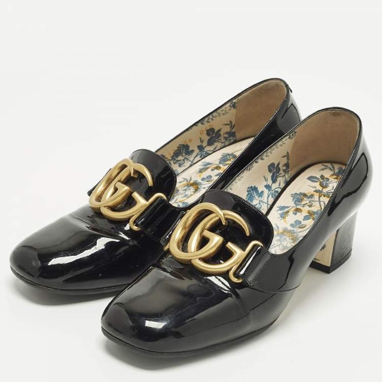 Pre Owned Gucci Interlocking GG Size 36 Black Patent Leather Pumps