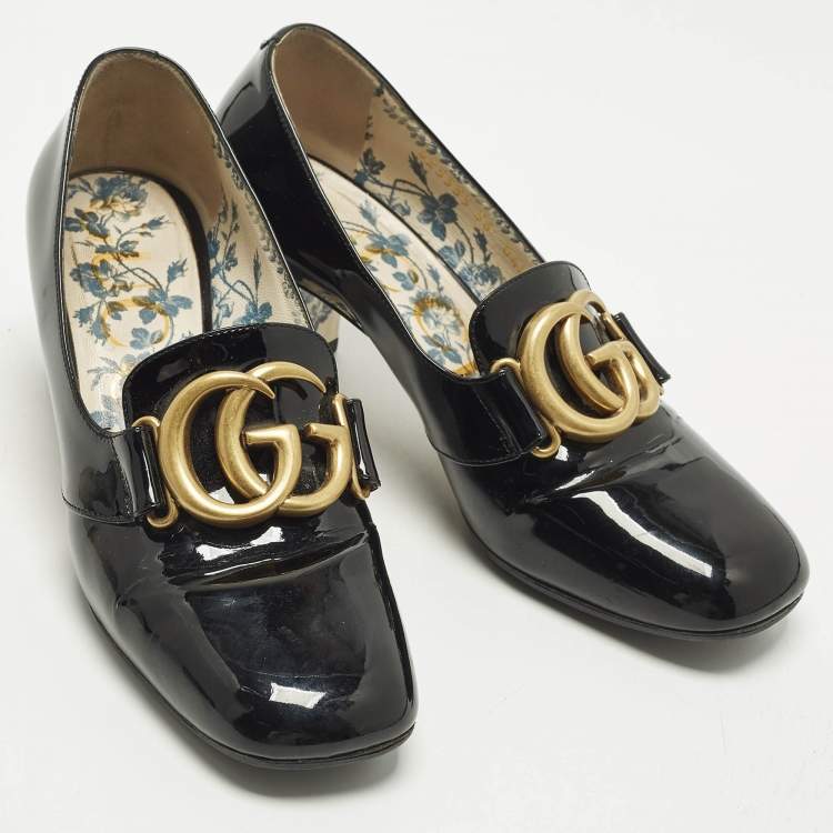 Pre Owned Gucci Interlocking GG Size 36 Black Patent Leather Pumps