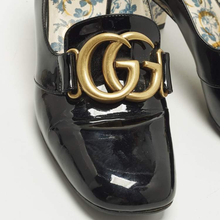 Pre Owned Gucci Interlocking GG Size 36 Black Patent Leather Pumps