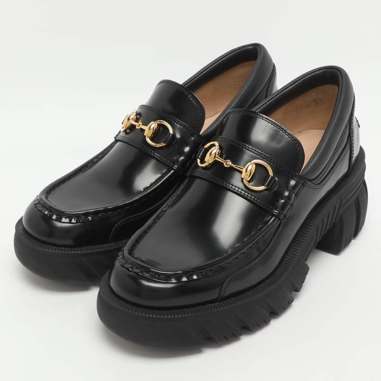 Pre Owned Gucci Romance Horsebit Size 39 Black Leather Loafers