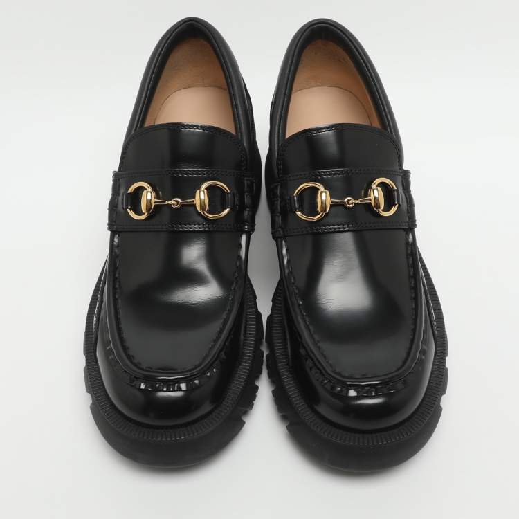Pre Owned Gucci Romance Horsebit Size 39 Black Leather Loafers