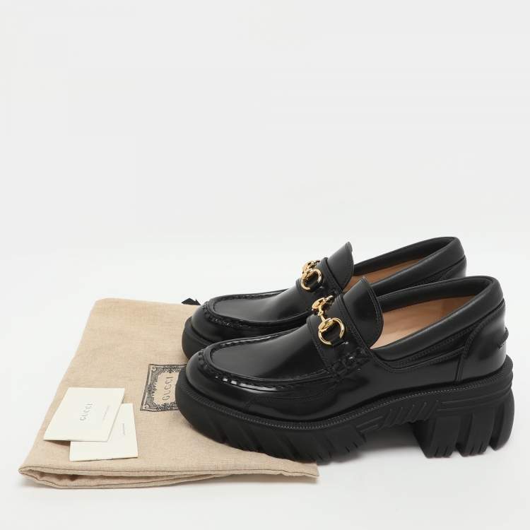 Pre Owned Gucci Romance Horsebit Size 39 Black Leather Loafers