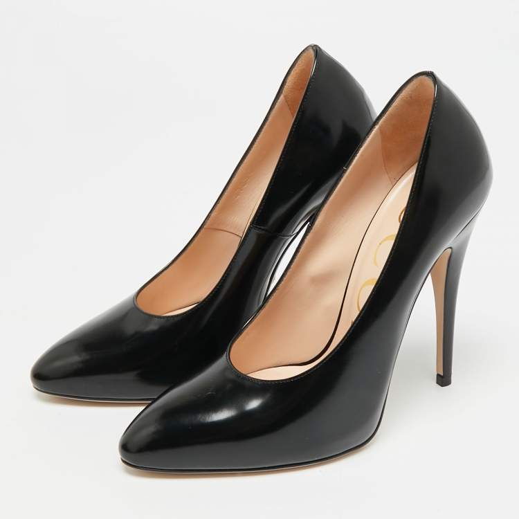Pre Owned Gucci Size 36.5 Black Leather Pointed Toe Pumps