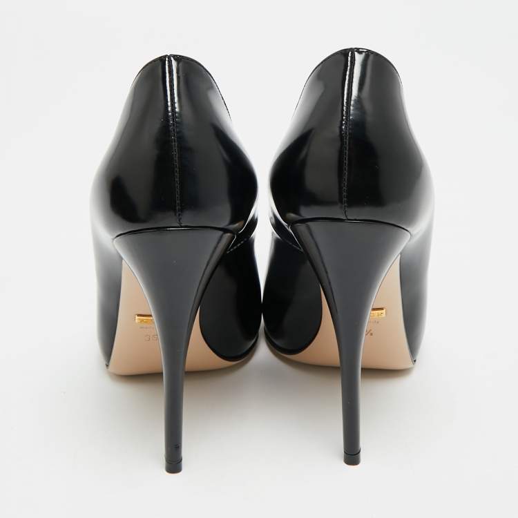 Pre Owned Gucci Size 36.5 Black Leather Pointed Toe Pumps