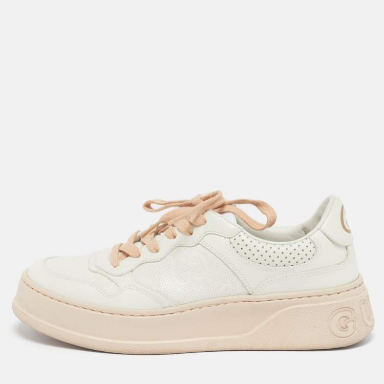 Pre Owned Gucci Jumbo GG Size 38.5 White Leather Chunky Low Top Sneakers