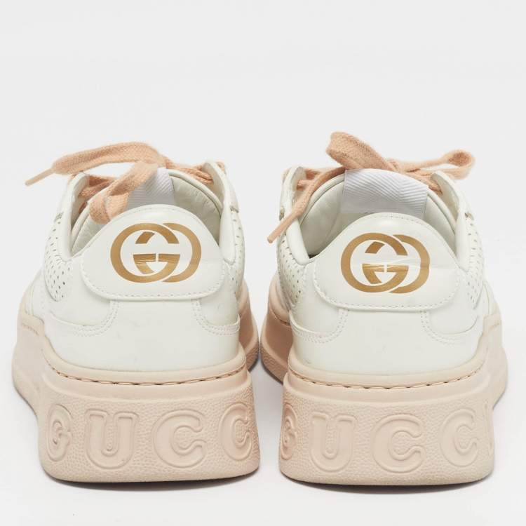 Pre Owned Gucci Jumbo GG Size 38.5 White Leather Chunky Low Top Sneakers