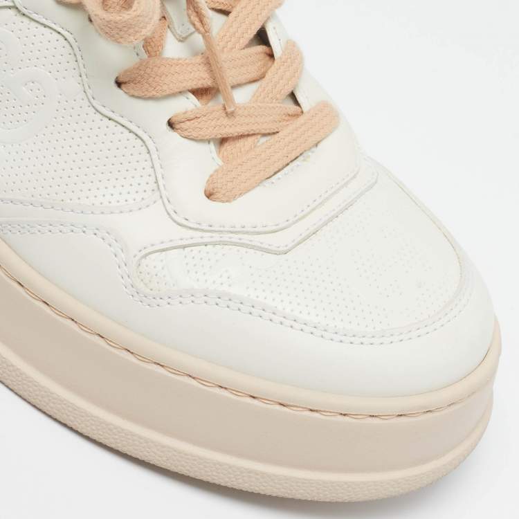 Pre Owned Gucci Jumbo GG Size 38.5 White Leather Chunky Low Top Sneakers