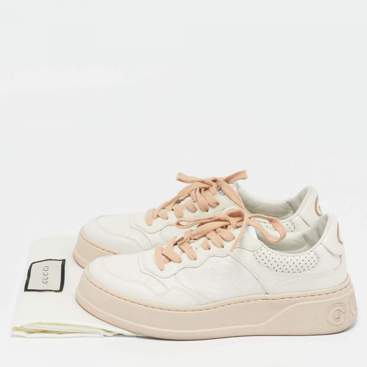 Pre Owned Gucci Jumbo GG Size 38.5 White Leather Chunky Low Top Sneakers