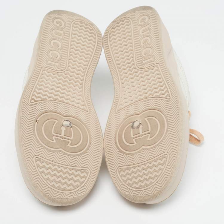 Pre Owned Gucci Jumbo GG Size 38.5 White Leather Chunky Low Top Sneakers