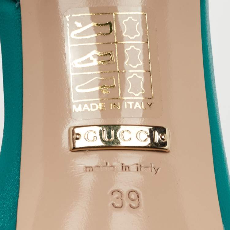 Pre Owned Gucci Horsebit Size 39 Green Leather Block Heel Ankle Strap Sandals