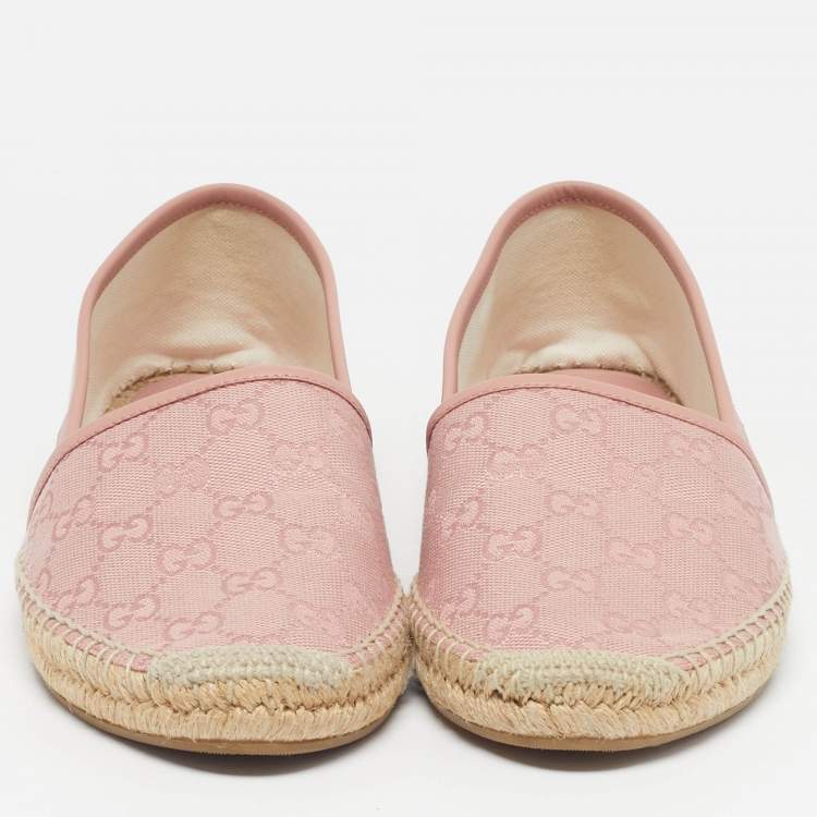Pre Owned Gucci Size 39 Pink Canvas and Leather Espadrille Flats
