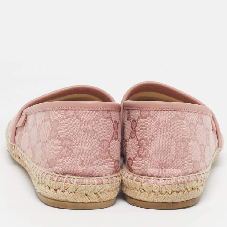 Pre Owned Gucci Size 39 Pink Canvas and Leather Espadrille Flats