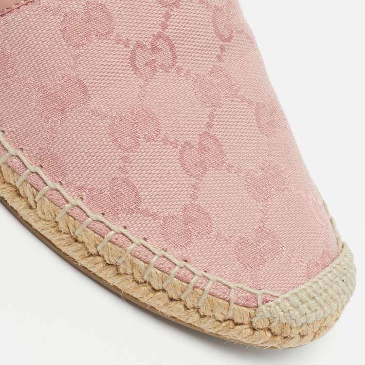 Pre Owned Gucci Size 39 Pink Canvas and Leather Espadrille Flats