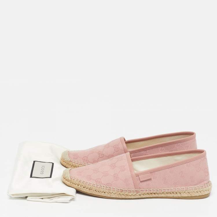 Pre Owned Gucci Size 39 Pink Canvas and Leather Espadrille Flats