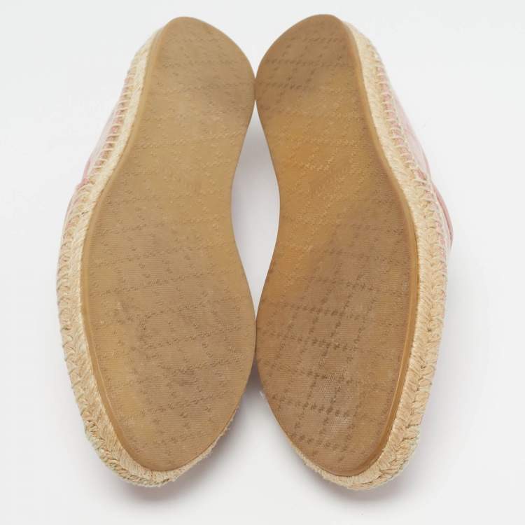 Pre Owned Gucci Size 39 Pink Canvas and Leather Espadrille Flats