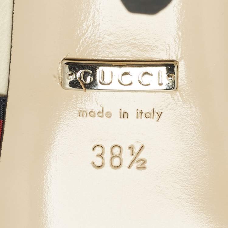 Pre Owned Gucci Horsebit Size 38.5 Cream Leather Emma Web Strap Mules