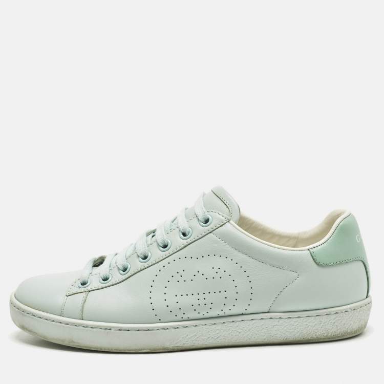 Pre Owned Gucci GG Ace Size 36.5 Green Leather Low Top Sneakers