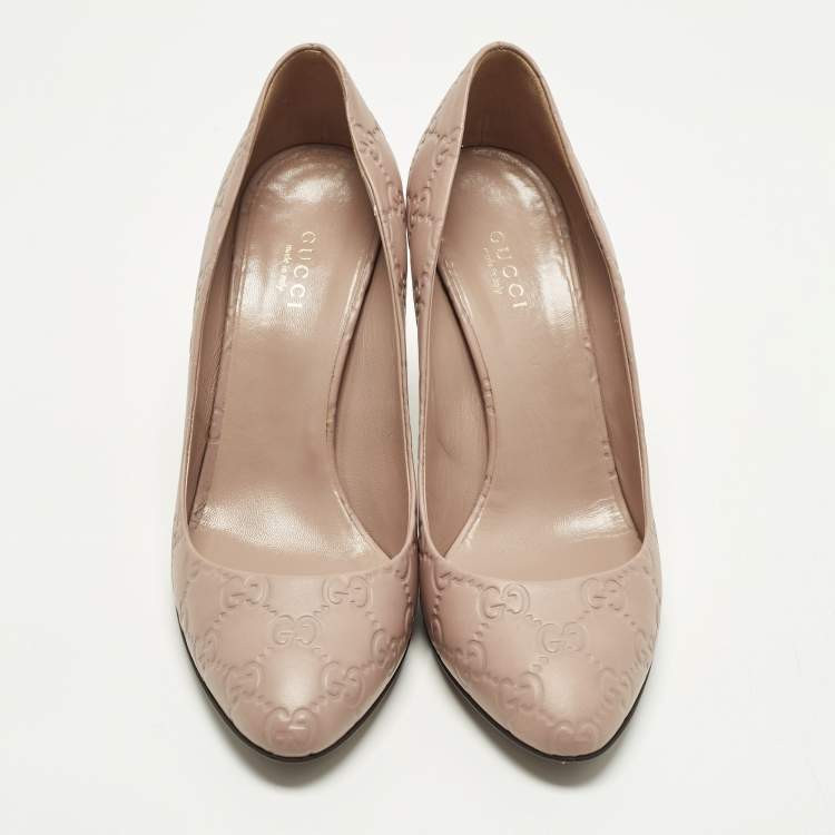 Pre Owned Gucci Guccissima Size 37.5 Pink Leather Horsebit Heel Pumps