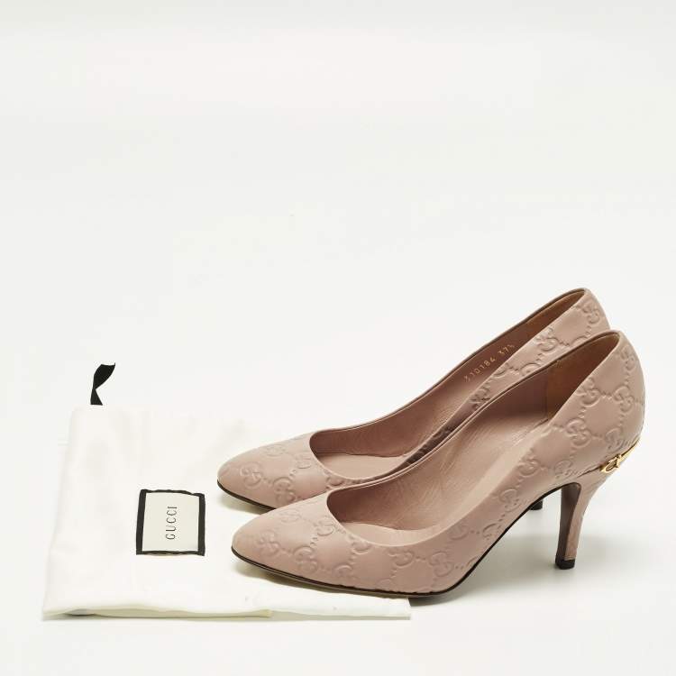 Pre Owned Gucci Guccissima Size 37.5 Pink Leather Horsebit Heel Pumps