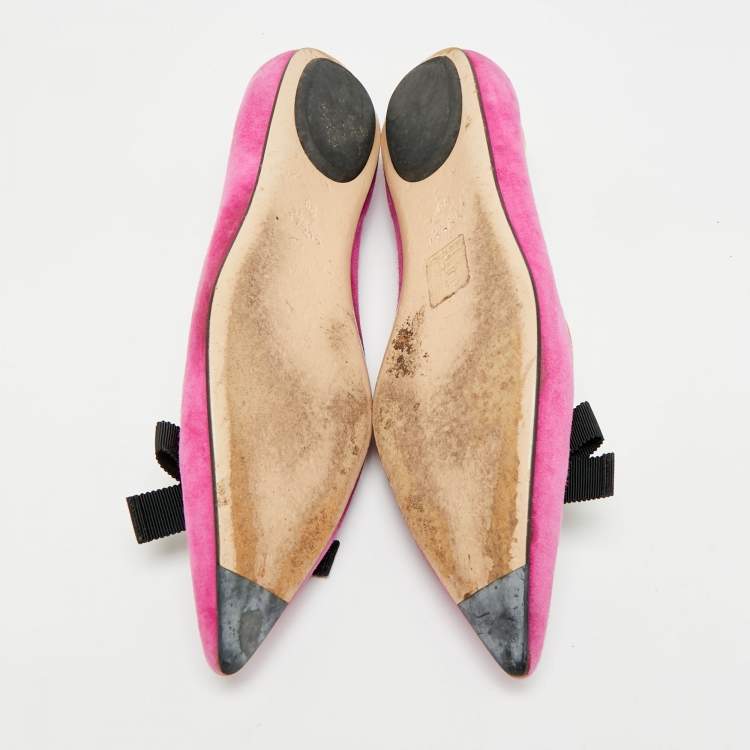 Pre Owned Gucci Size 38 Pink Leather and Suede Bow Bee Embellished Ballet Flats