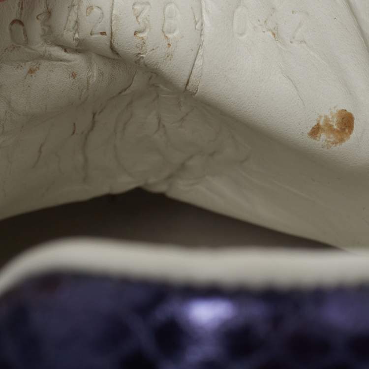 Pre Owned Gucci Ace Size 38.5 White Leather and Python Embossed Blind For Love Patch Low Top Sneakers