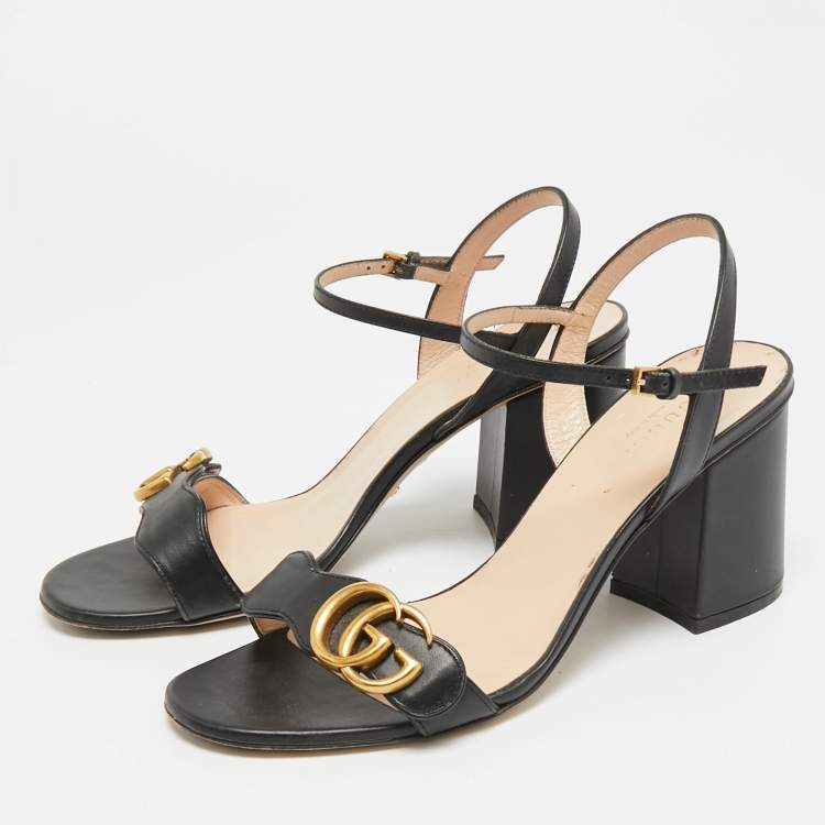 Pre Owned Gucci GG Marmont Size 41 Black Leather Ankle Strap Sandals