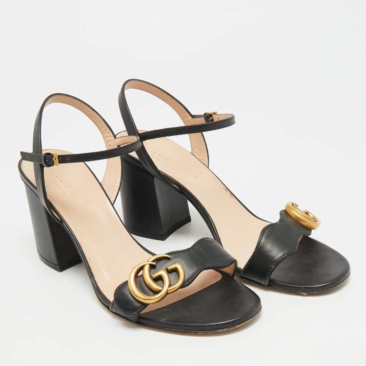 Pre Owned Gucci GG Marmont Size 41 Black Leather Ankle Strap Sandals