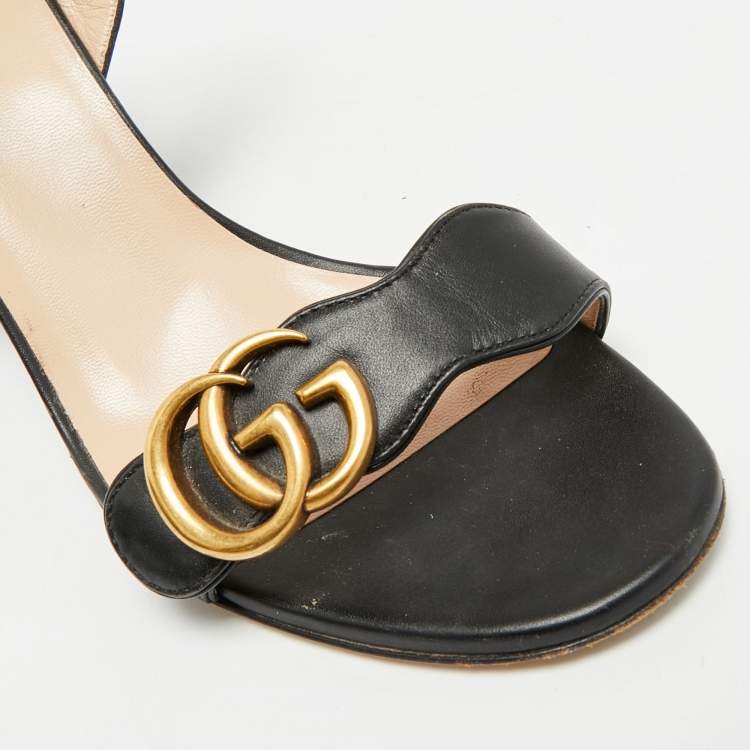 Pre Owned Gucci GG Marmont Size 41 Black Leather Ankle Strap Sandals
