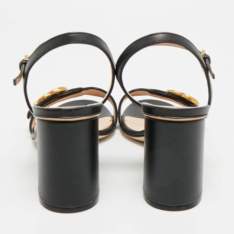 Pre Owned Gucci GG Marmont Size 41 Black Leather Ankle Strap Sandals