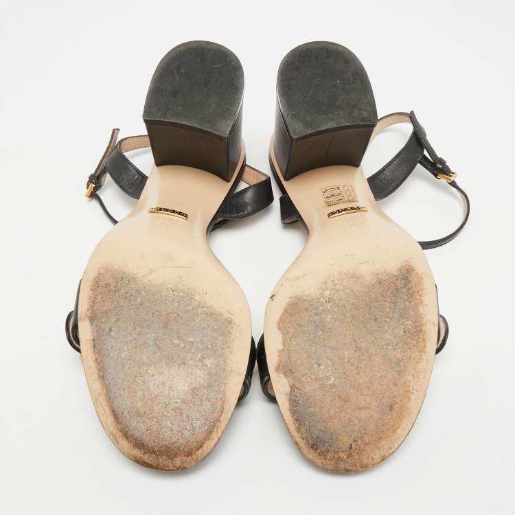 Pre Owned Gucci GG Marmont Size 41 Black Leather Ankle Strap Sandals