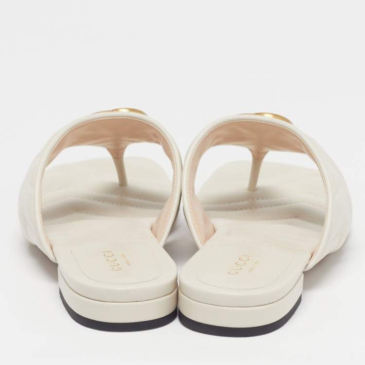 Pre Owned Gucci GG Marmont Size 37 White Leather Thong Flat Sandals