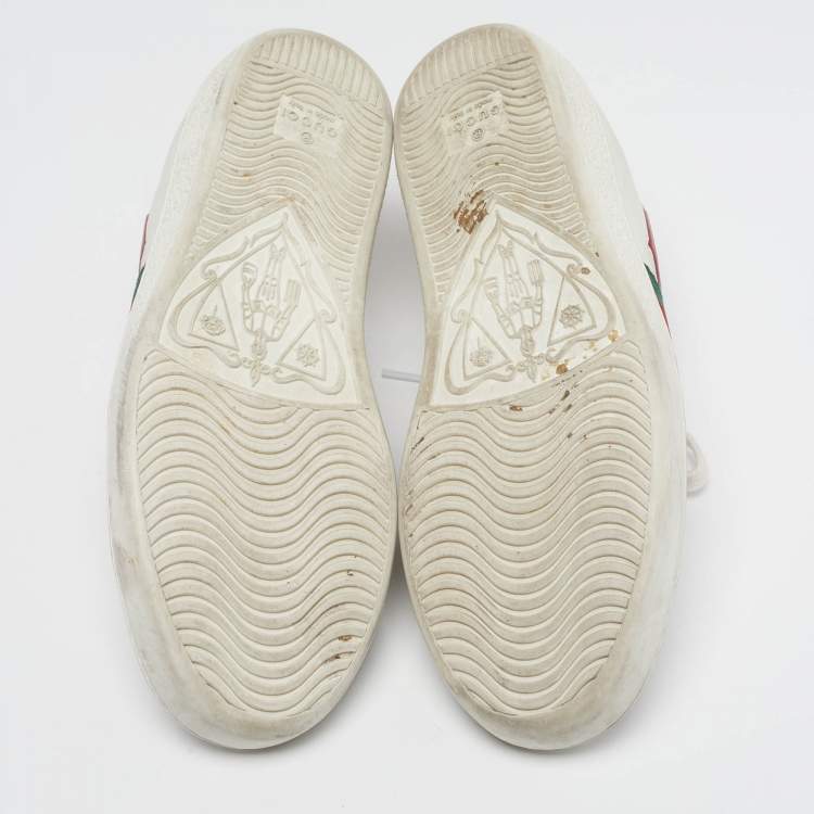 Pre Owned Gucci Size 35.5 White Leather Ace Web Heart Detail Lace Up Sneaker 