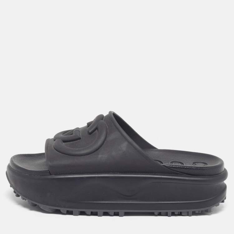 Pre Owned Gucci Interlocking G Size 35 Black Rubber Pool Slide