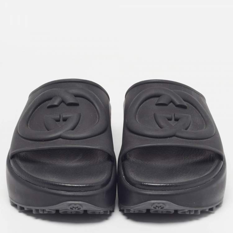 Pre Owned Gucci Interlocking G Size 35 Black Rubber Pool Slide