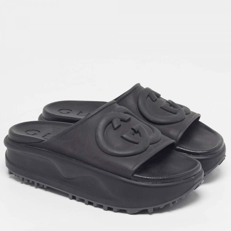 Pre Owned Gucci Interlocking G Size 35 Black Rubber Pool Slide