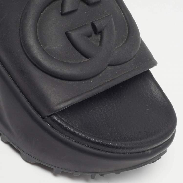 Pre Owned Gucci Interlocking G Size 35 Black Rubber Pool Slide