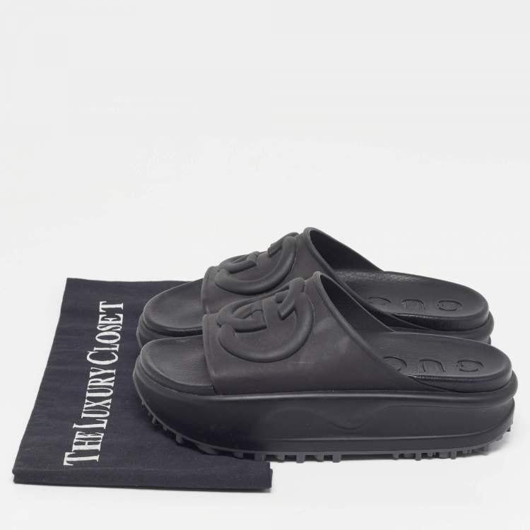 Pre Owned Gucci Interlocking G Size 35 Black Rubber Pool Slide