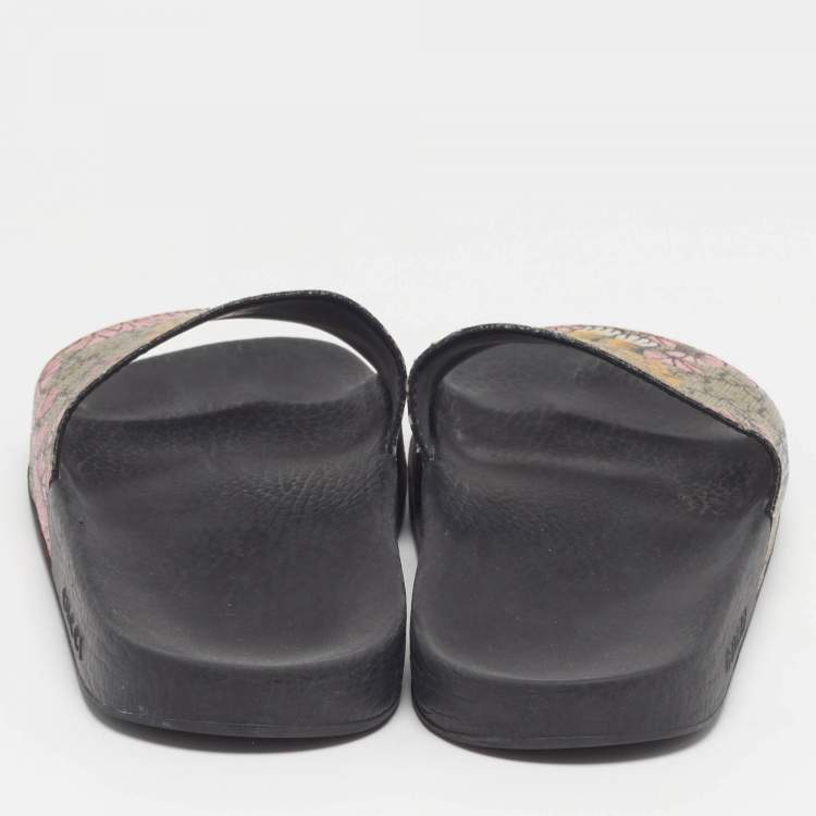 Pre Owned Gucci Bengal Tiger Size 40 Multicolor GG Supreme Canvas Flat Slide Sandals