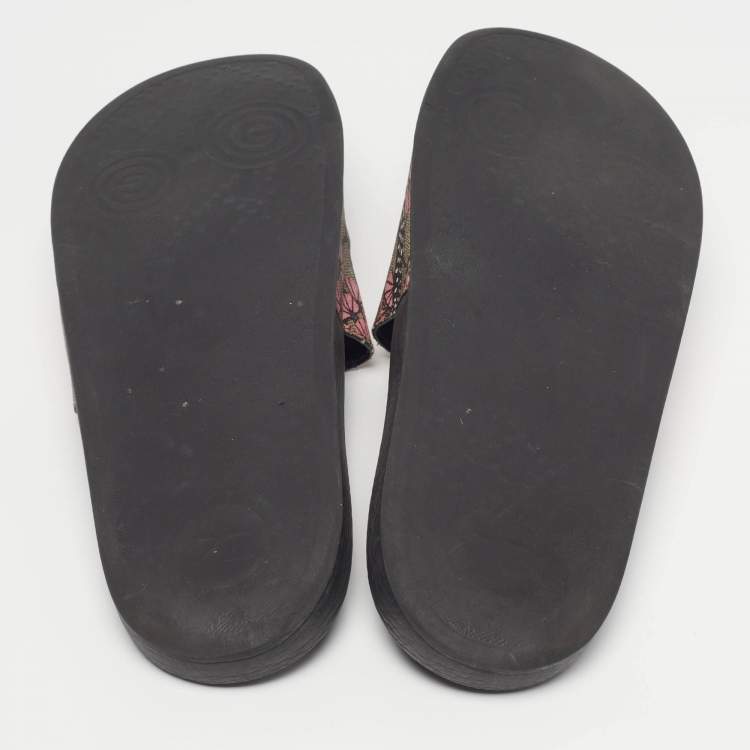 Pre Owned Gucci Bengal Tiger Size 40 Multicolor GG Supreme Canvas Flat Slide Sandals