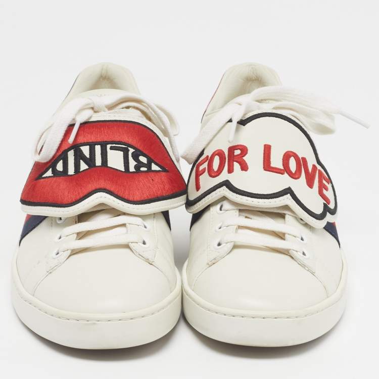 Pre Owned Gucci Ace Size 38.5 Cream/Red Leather and Python Embossed Leather Lace Up Sneakers