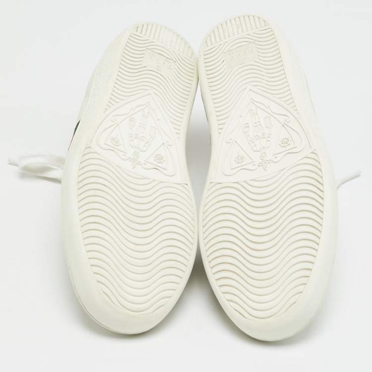 Pre Owned Gucci Ace Size 35 White Leather and Python Embossed Web Lace Up Sneakers