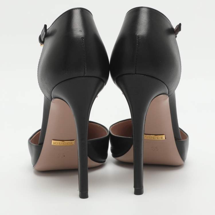 Pre Owned Gucci Coline Studded Size 35 Black Leather T Strap Pumps