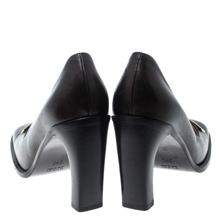 Pre Owned Gucci Brown Leather Block Heel Square Toe Pumps Size 39