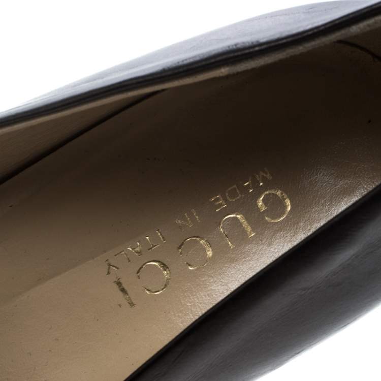 Pre Owned Gucci Brown Leather Block Heel Square Toe Pumps Size 39