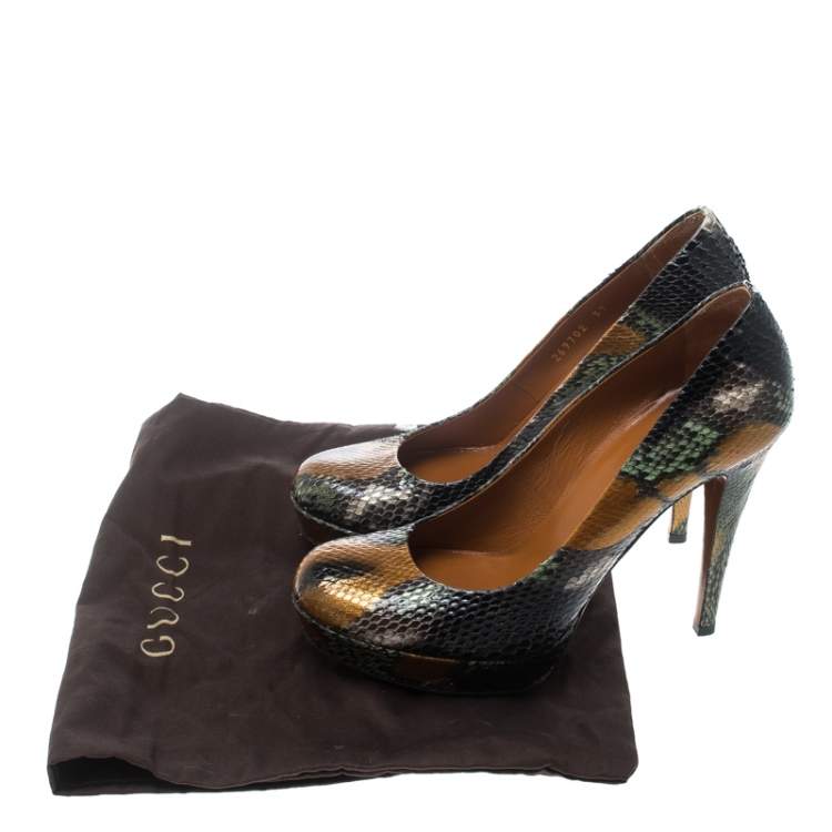 Pre Owned Gucci Multicolor Python Betty Platform Pumps Size 37