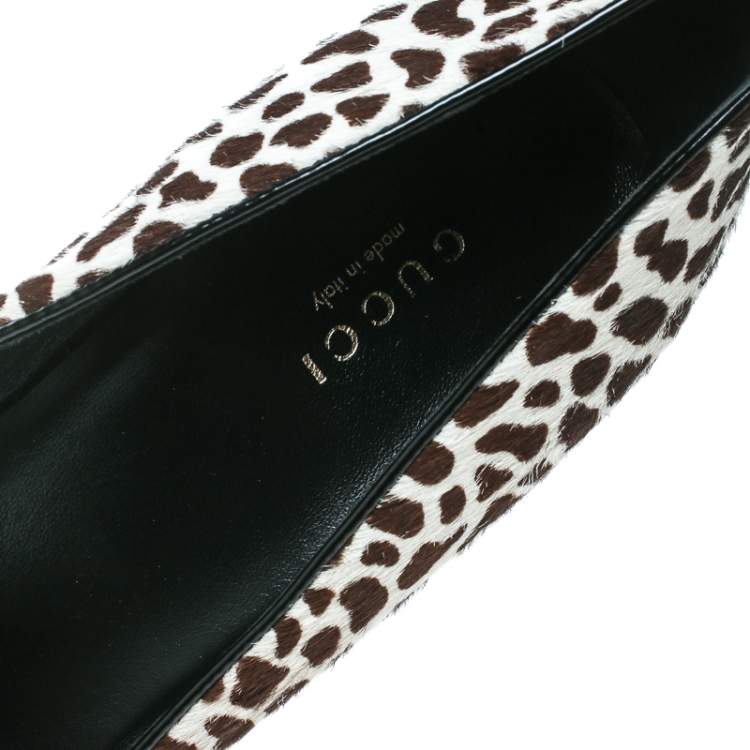 Pre Owned Gucci Brown Leopard Print Degradé Pony Hair Square Toe Platform Pumps Size 38.5