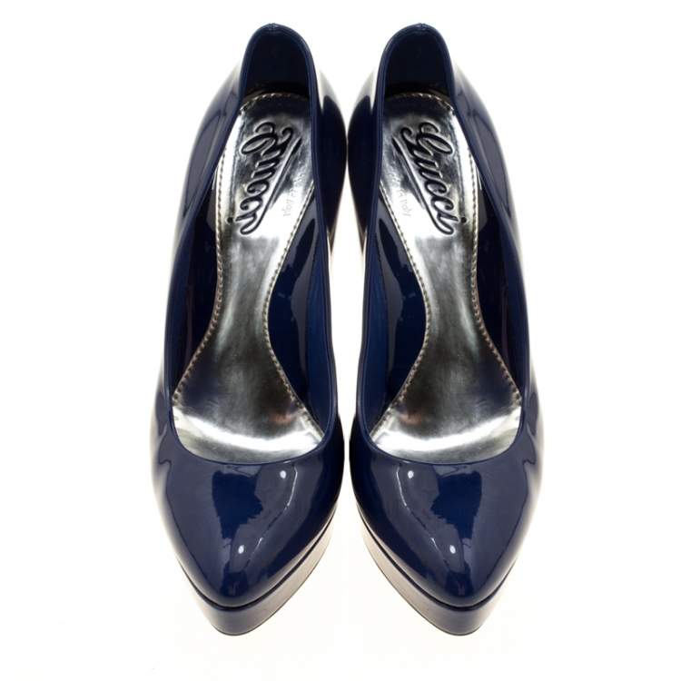 Pre Owned Gucci Blue Patent Leather Platform Pumps Size 36.5
